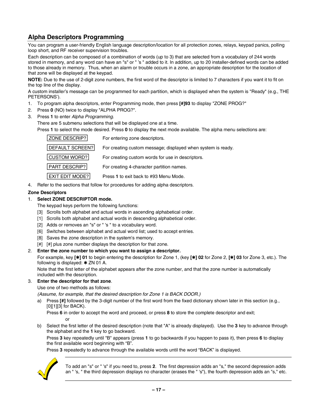 Honeywell 2-Partitioned Security System, VISTA-40 manual Alpha Descriptors Programming, Exit Edit MODE? 