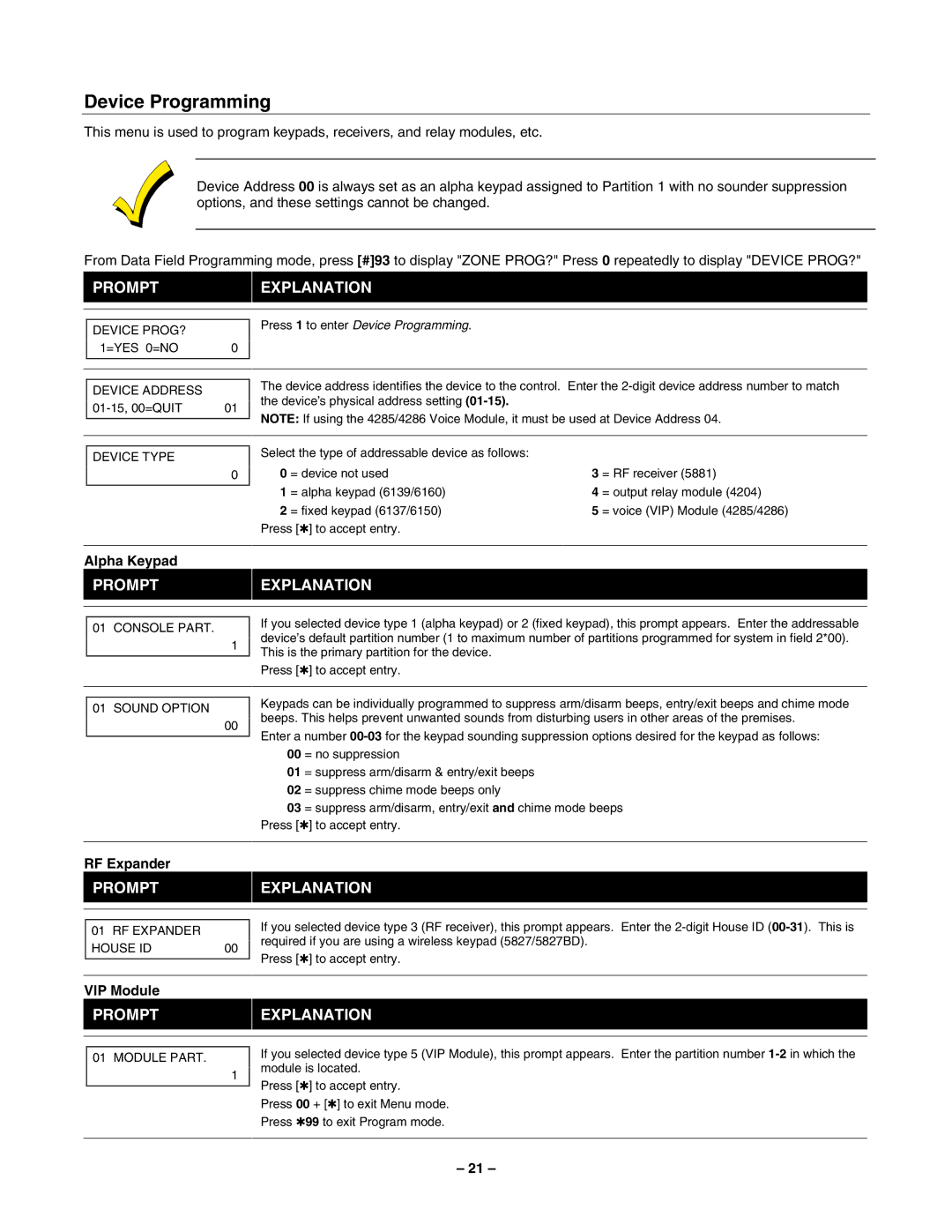 Honeywell 2-Partitioned Security System, VISTA-40 manual Device Programming, Alpha Keypad, RF Expander, VIP Module 