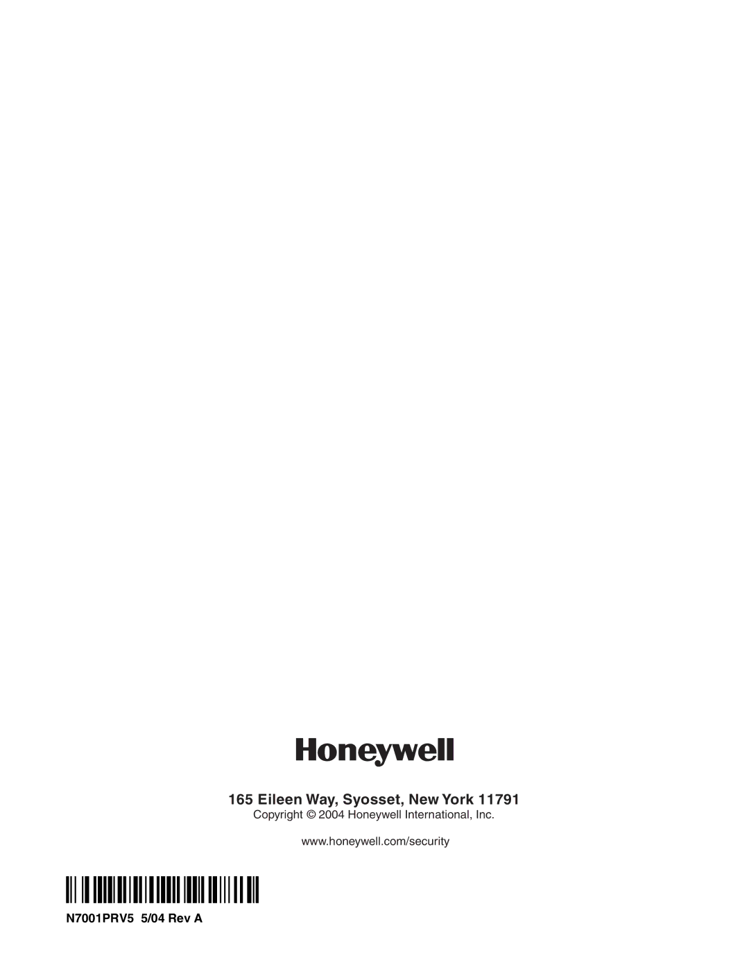 Honeywell VISTA-40, 2-Partitioned Security System manual Eileen Way, Syosset, New York, N7001PRV5 5/04 Rev a 