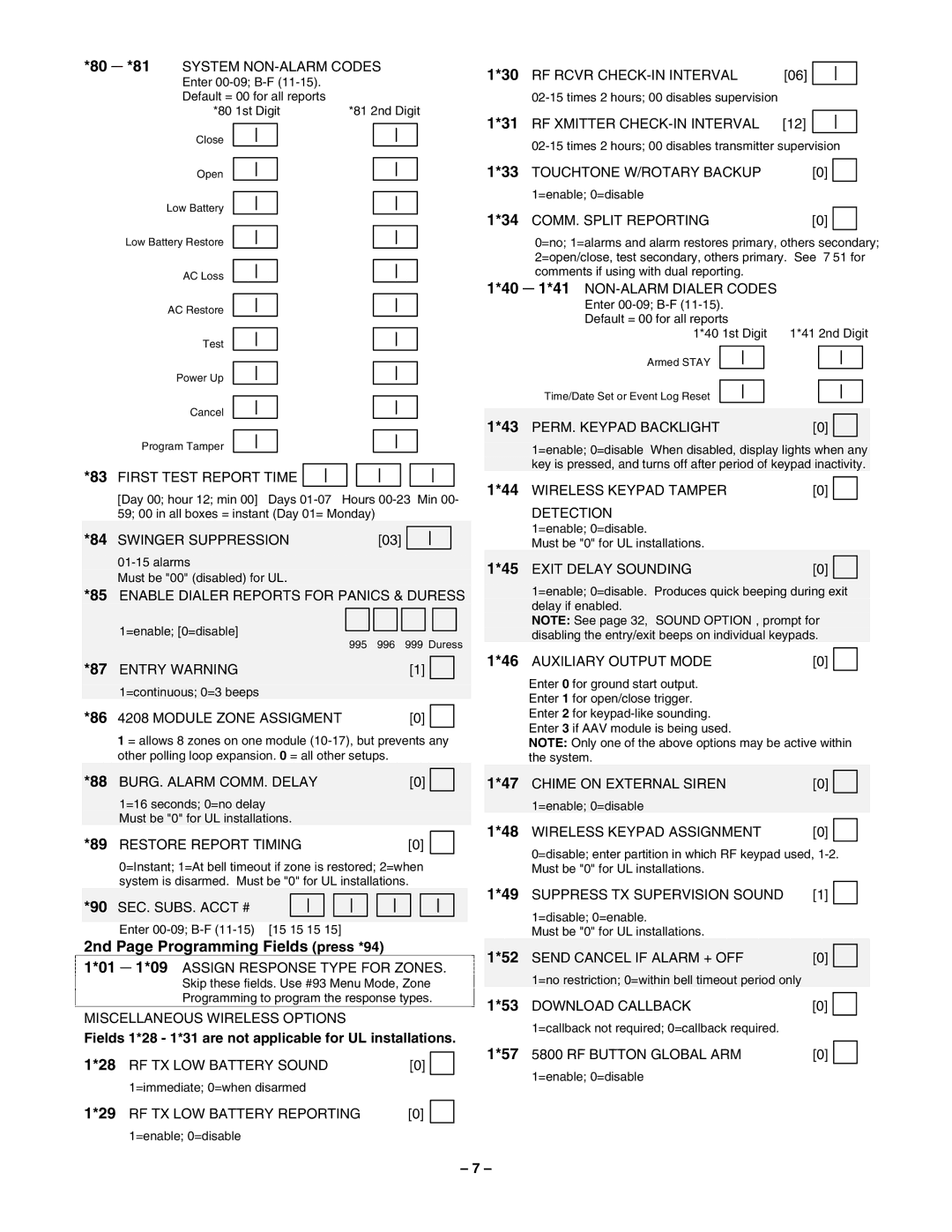 Honeywell 2-Partitioned Security System, VISTA-40 manual 2nd Page Programming Fields press *94 