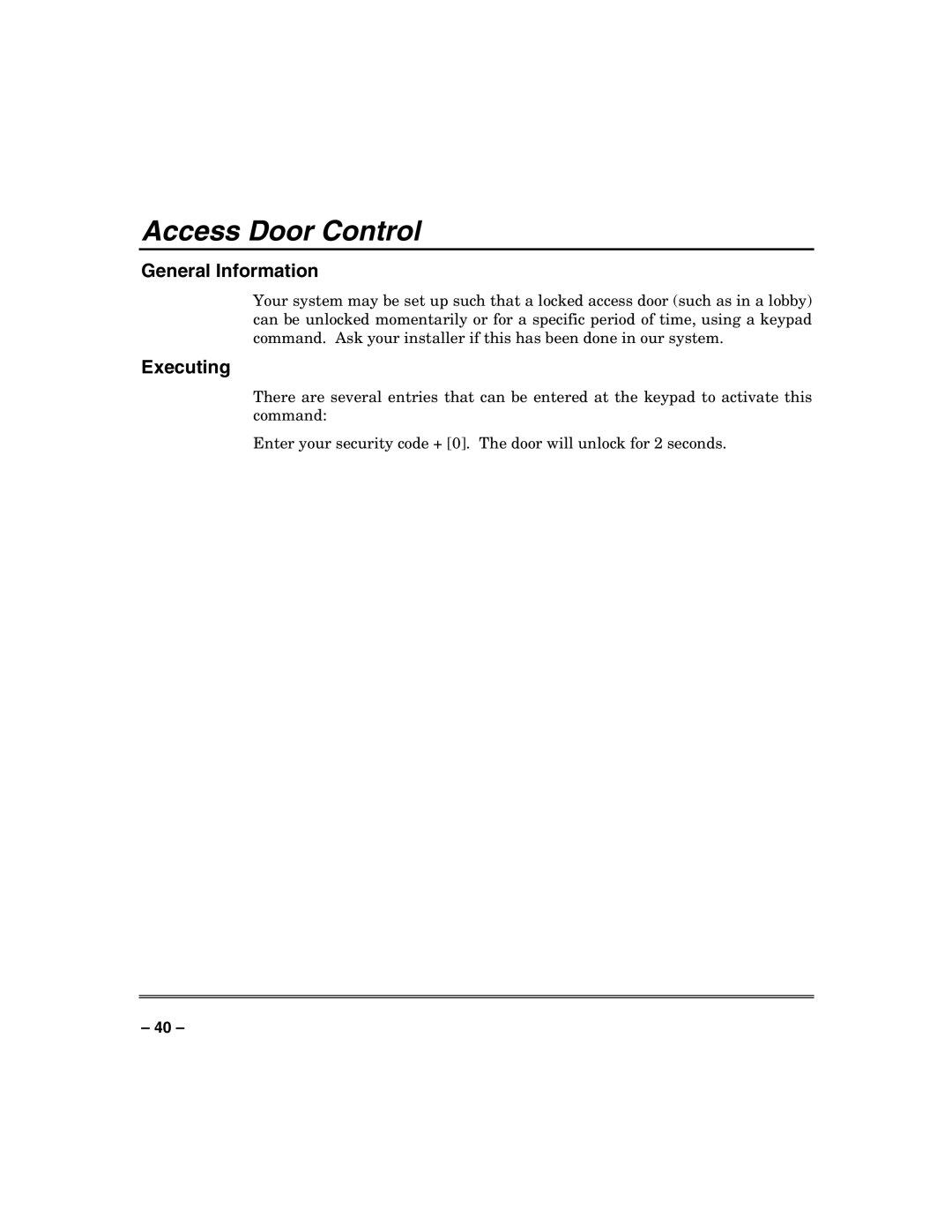 Honeywell VISTA-50PUL manual Access Door Control 