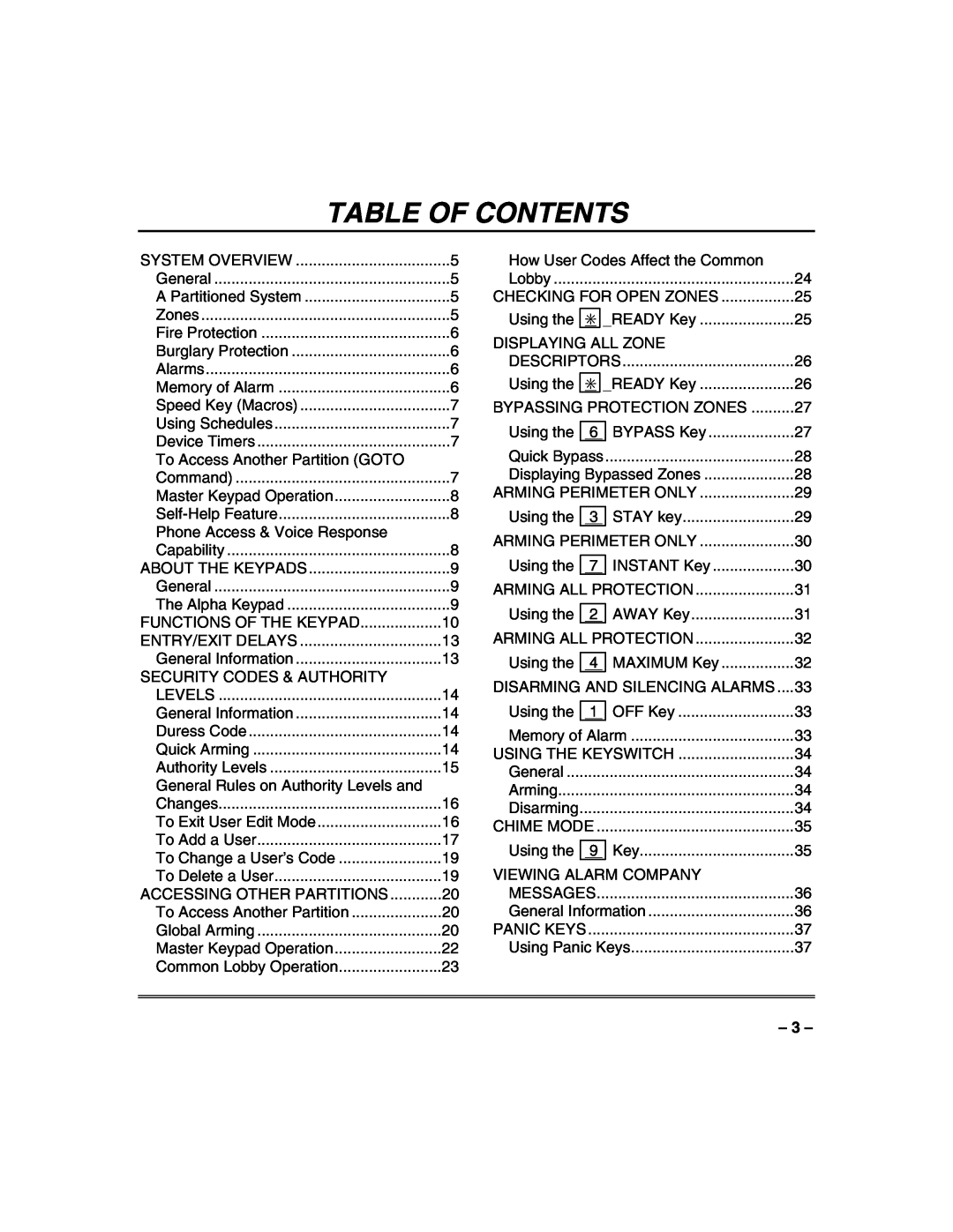 Honeywell VISTA-50PUL manual Table Of Contents 