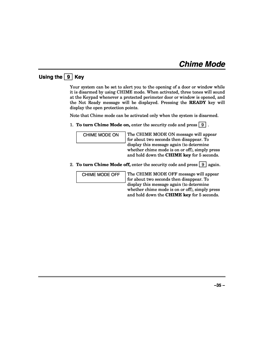 Honeywell VISTA-50PUL manual Chime Mode, 9 Key, Using the 