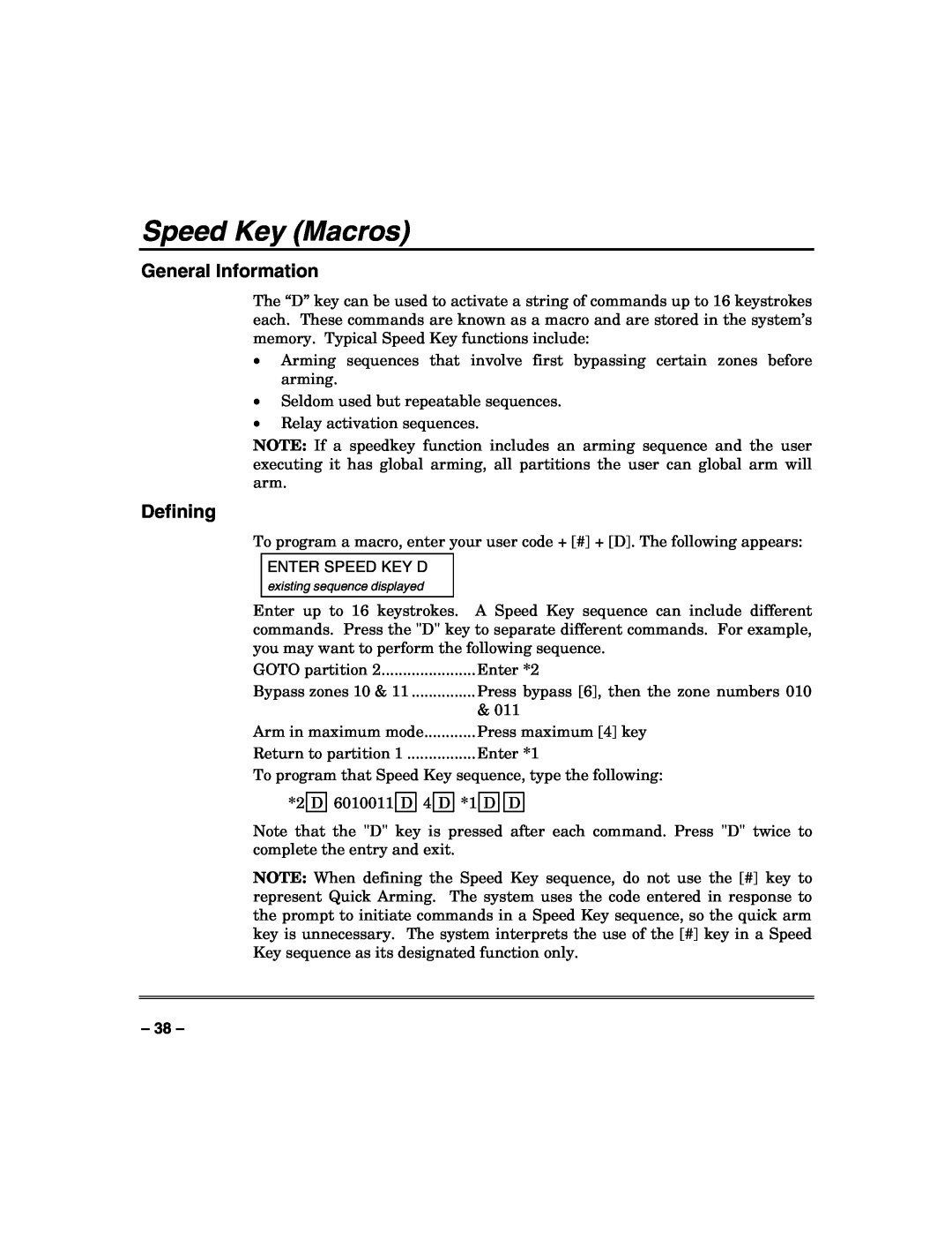 Honeywell VISTA-50PUL manual Speed Key Macros, Defining, General Information 