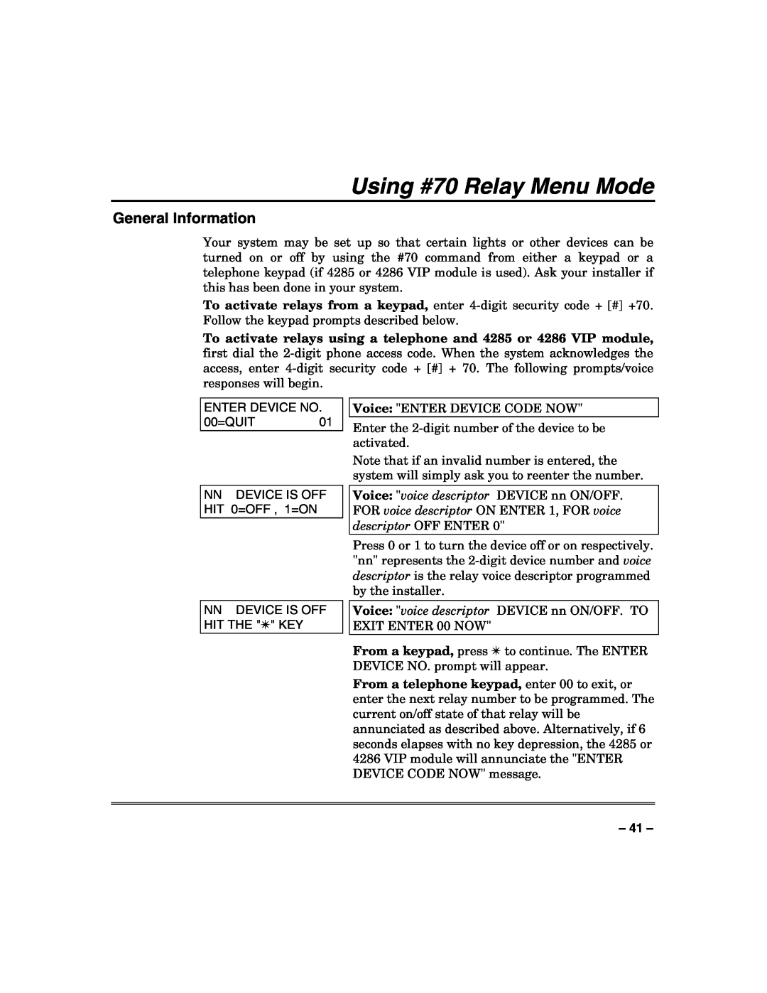 Honeywell VISTA-50PUL manual Using #70 Relay Menu Mode, General Information 