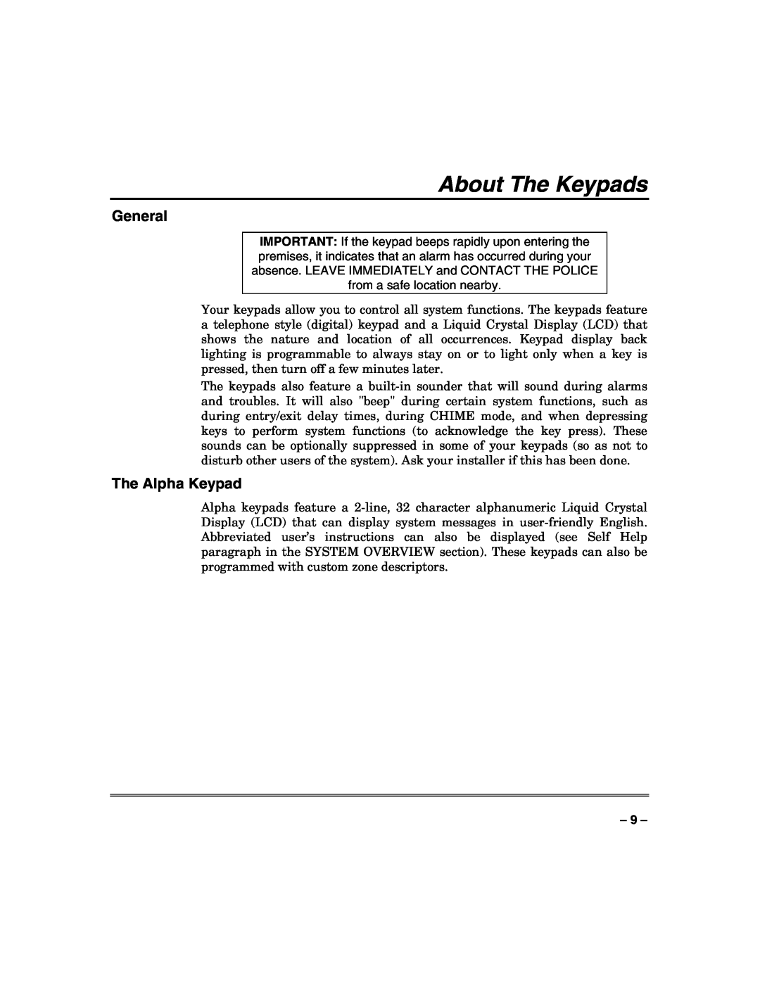 Honeywell VISTA-50PUL manual About The Keypads, The Alpha Keypad, General 