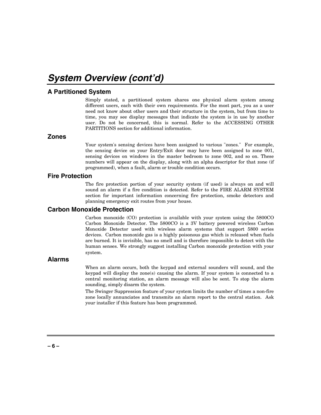 Honeywell VISTA250BPT, VISTA128BPT, 128BPTSIA manual System Overview cont’d 