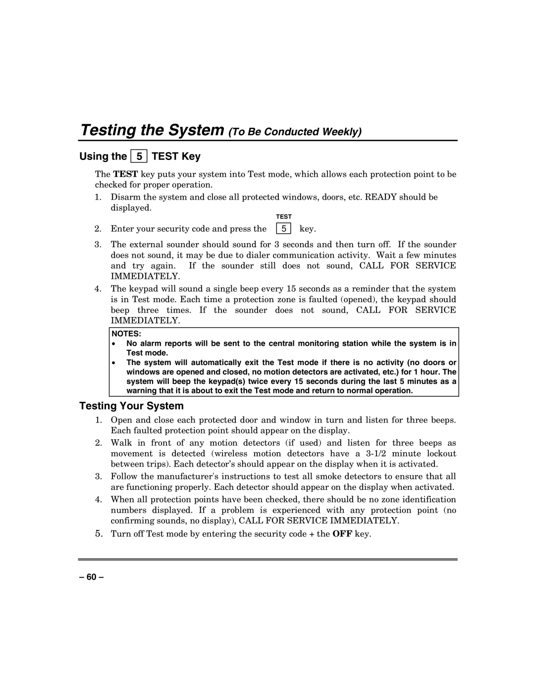 Honeywell VISTA250BPT, VISTA128BPT, 128BPTSIA manual Using Test Key, Testing Your System 