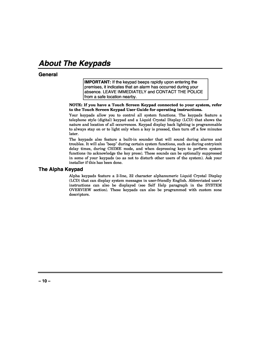 Honeywell VISTA128BPT, VISTA250BPT, 128BPTSIA manual About The Keypads, The Alpha Keypad, General 