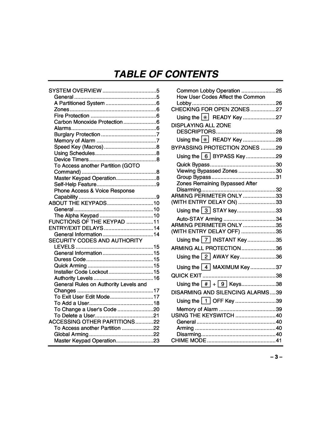Honeywell VISTA250BPT, VISTA128BPT, 128BPTSIA manual Table Of Contents 