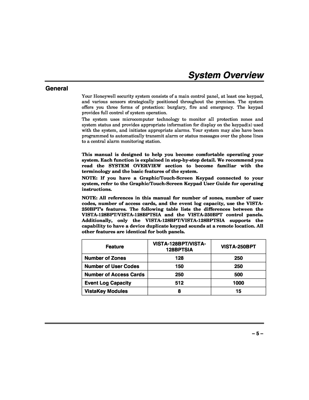 Honeywell 128BPTSIA, VISTA250BPT, VISTA128BPT manual System Overview, General 