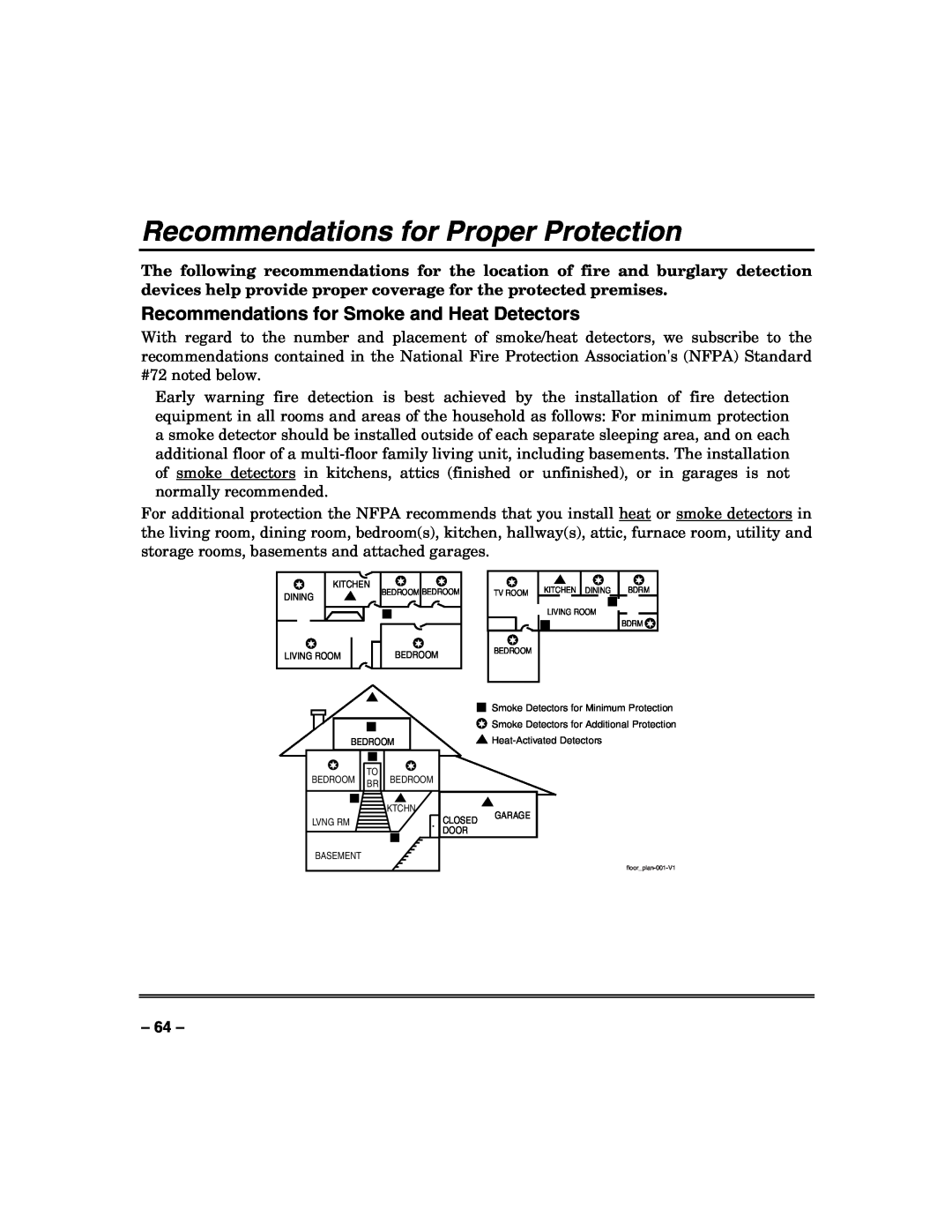 Honeywell VISTA128BPT, VISTA250BPT Recommendations for Proper Protection, Recommendations for Smoke and Heat Detectors 