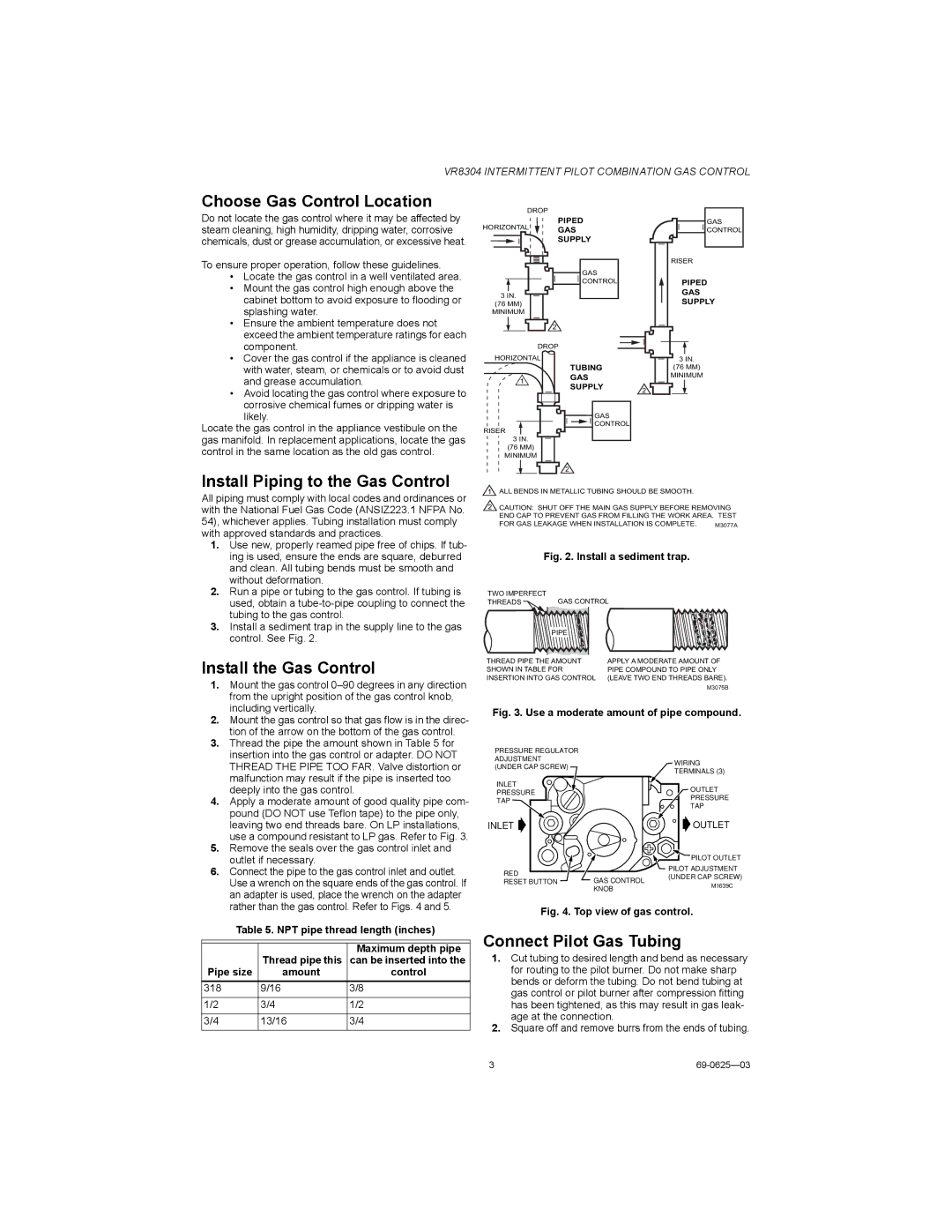 Honeywell VR8304 Choose Gas Control Location, Install Piping to the Gas Control, Install the Gas Control 