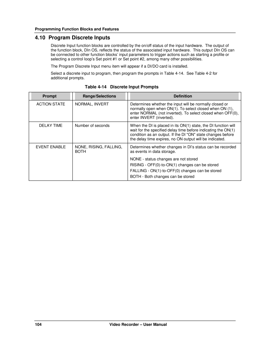 Honeywell VRX180 user manual Program Discrete Inputs, Discrete Input Prompts 