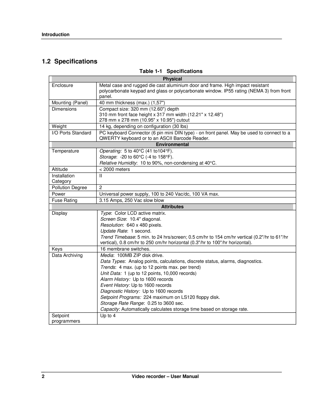 Honeywell VRX180 user manual Specifications, Physical, Environmental, Attributes 