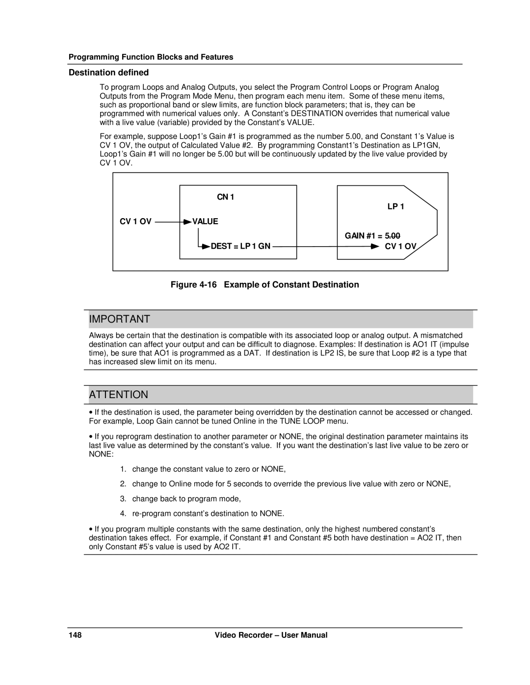 Honeywell VRX180 user manual Destination defined, Gain #1 = Dest = LP 1 GN CV 1 OV 