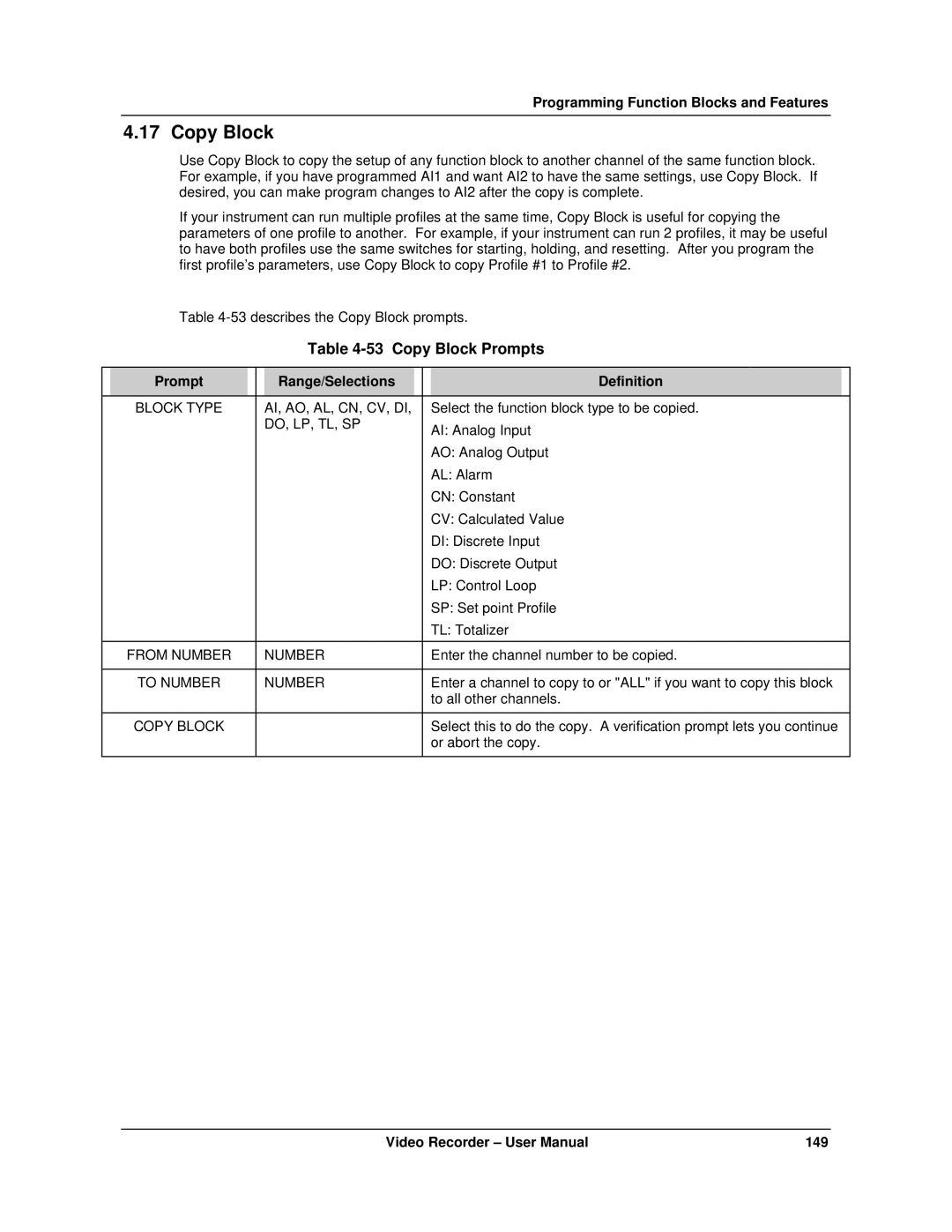 Honeywell VRX180 user manual Copy Block Prompts 