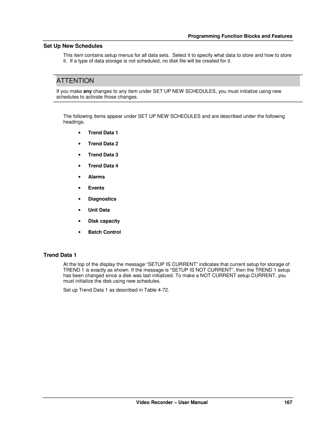 Honeywell VRX180 user manual Set Up New Schedules, Trend Data 