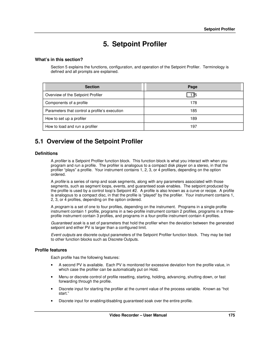 Honeywell VRX180 user manual Overview of the Setpoint Profiler, Definitions, Profile features, Section 