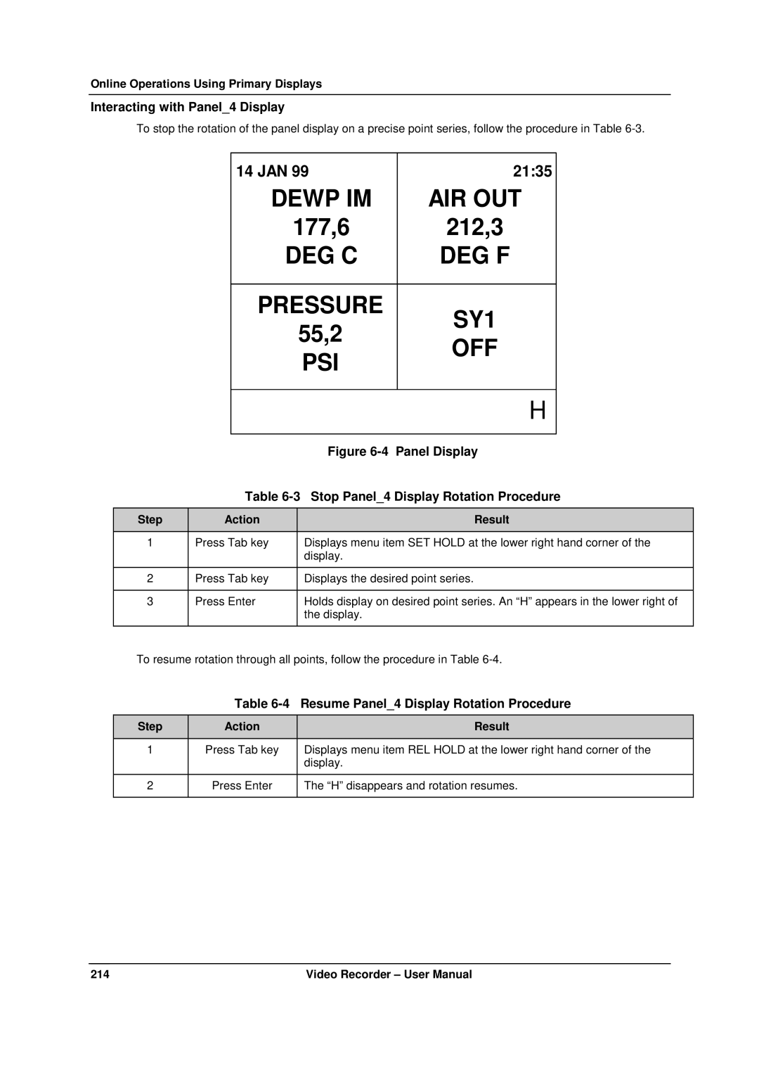 Honeywell VRX180 user manual Interacting with Panel4 Display, Stop Panel4 Display Rotation Procedure, Step Action Result 