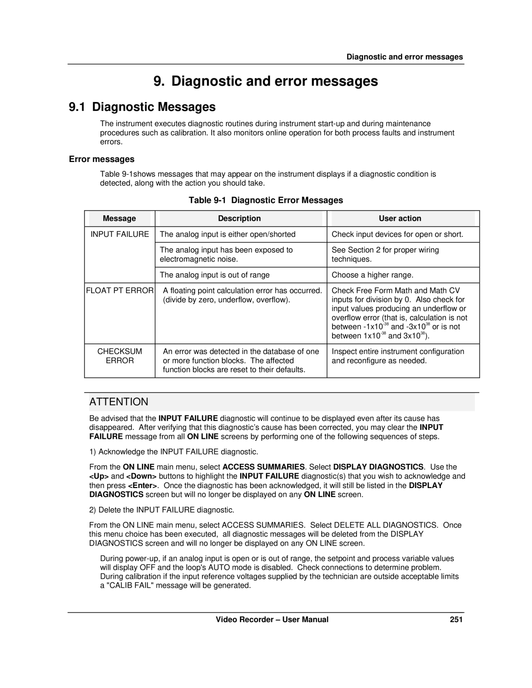 Honeywell VRX180 user manual Diagnostic Messages, Diagnostic Error Messages 