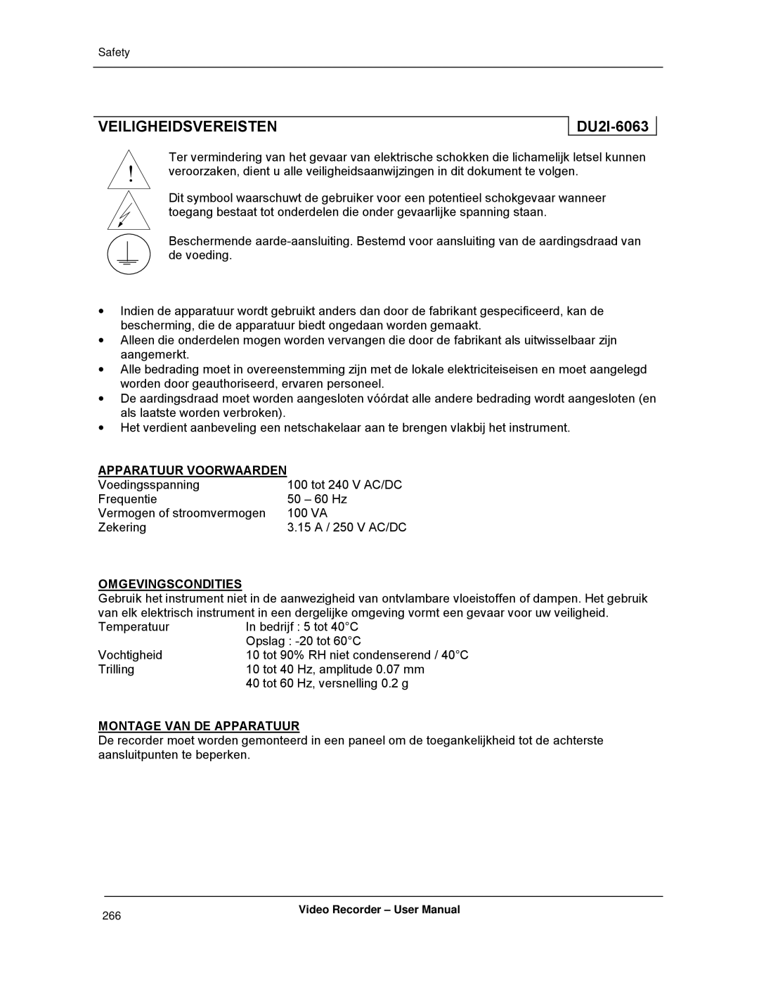 Honeywell VRX180 user manual Veiligheidsvereisten, DU2I-6063 