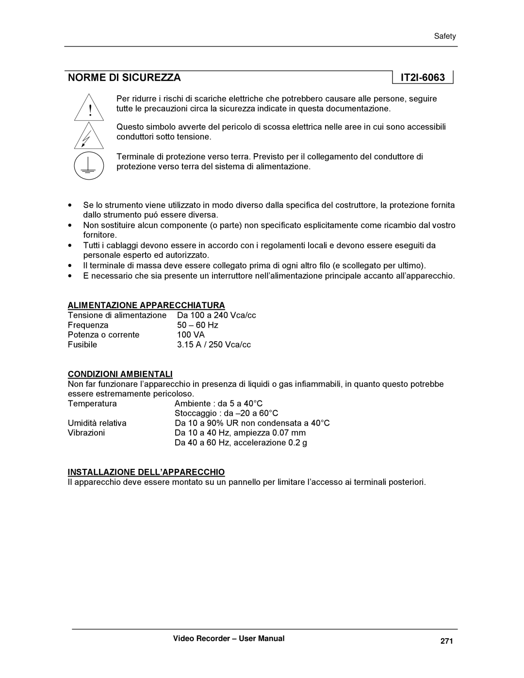 Honeywell VRX180 user manual Norme DI Sicurezza, IT2I-6063 