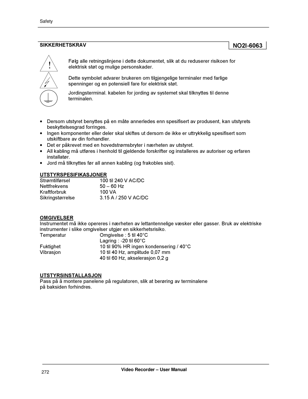 Honeywell VRX180 user manual NO2I-6063, Omgivelser 