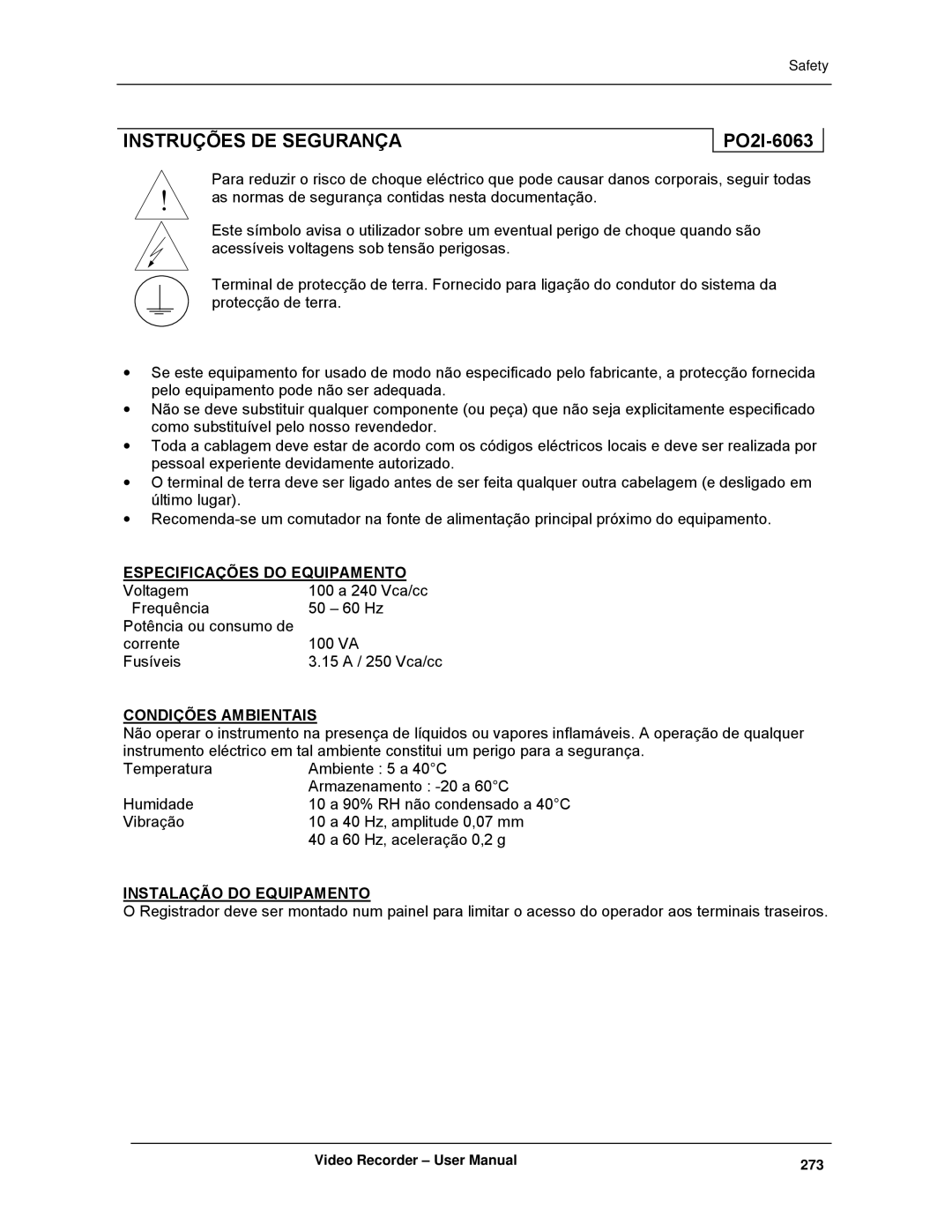 Honeywell VRX180 user manual Instruções DE Segurança, PO2I-6063 