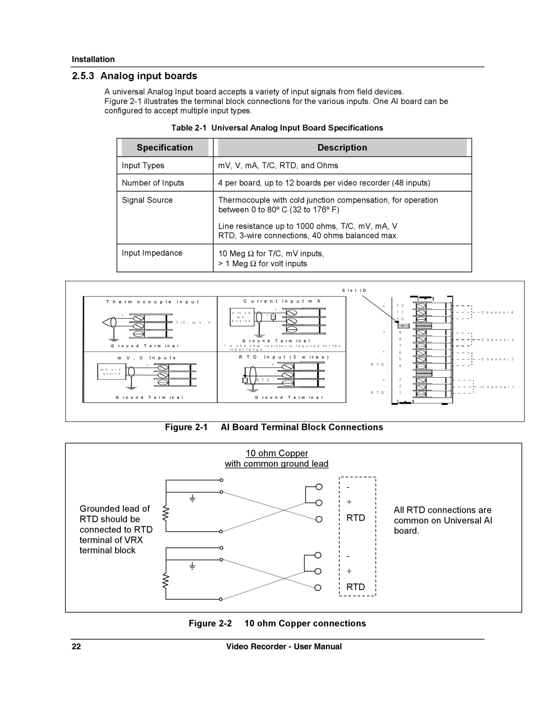 Honeywell VRX180 user manual Specification Description, Universal Analog Input Board Specifications 