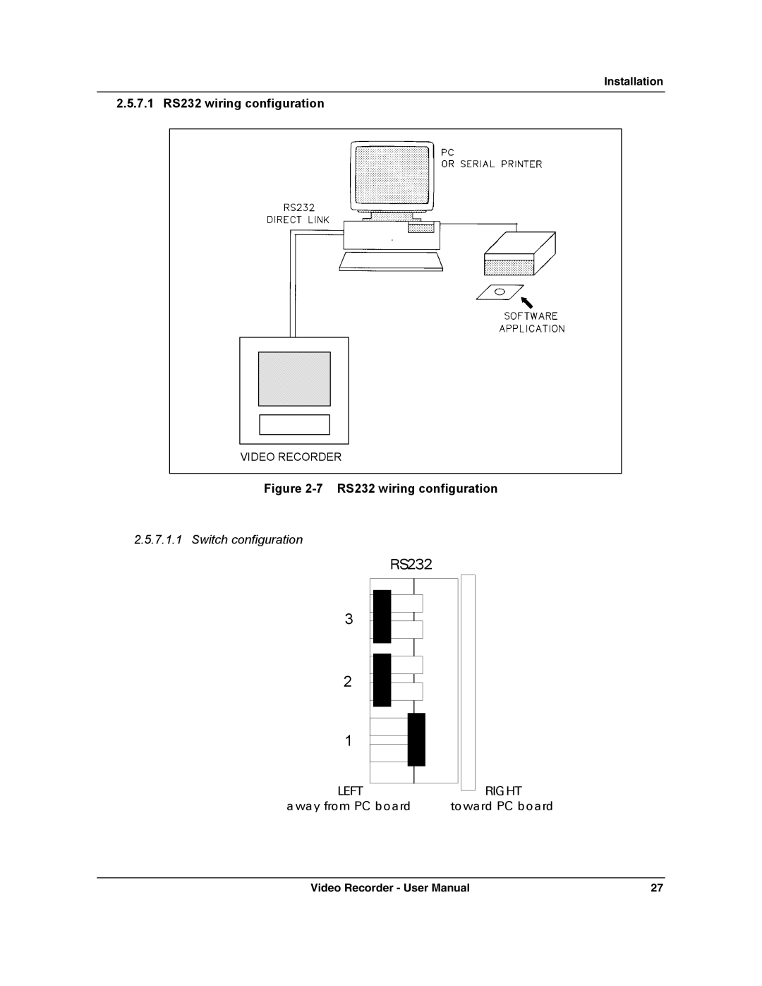 Honeywell VRX180 user manual 7.1 RS232 wiring configuration, Video Recorder 