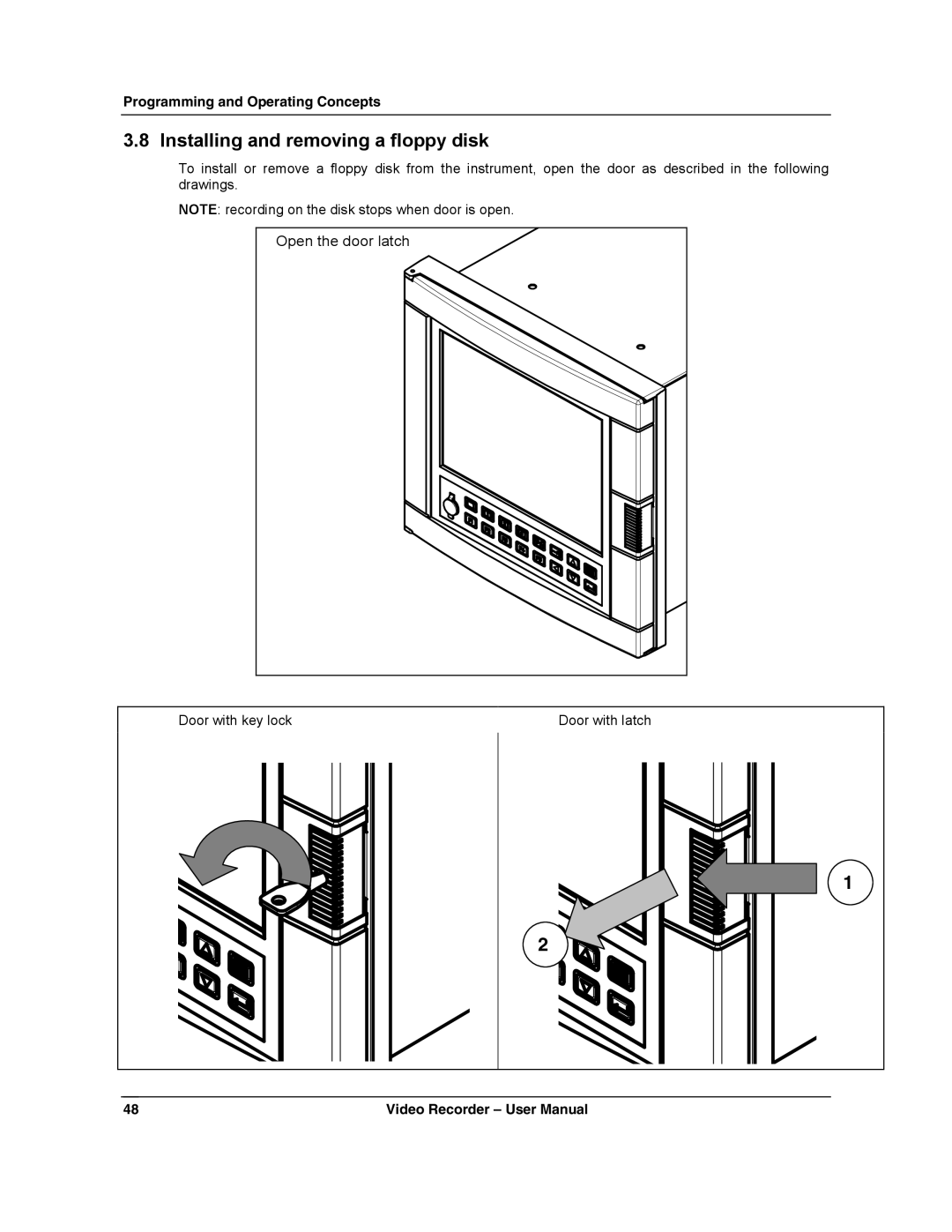 Honeywell VRX180 user manual Installing and removing a floppy disk 