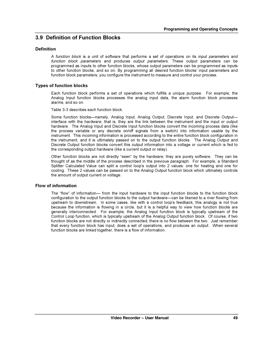 Honeywell VRX180 user manual Definition of Function Blocks, Types of function blocks, Flow of information 