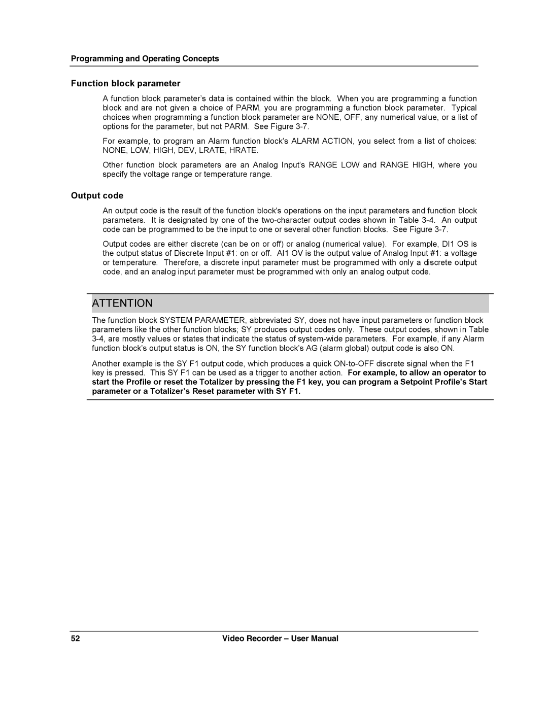 Honeywell VRX180 user manual Function block parameter, Output code 