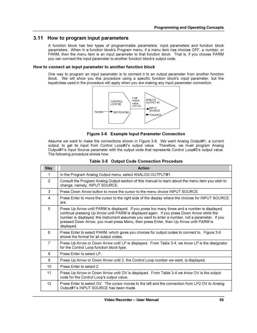 Honeywell VRX180 How to program input parameters, How to connect an input parameter to another function block, Step Action 