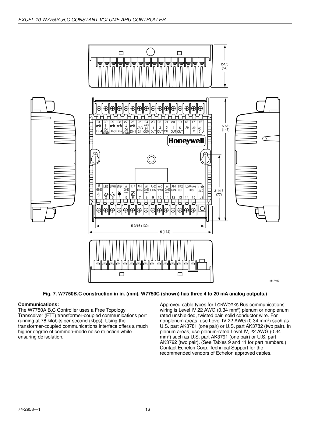 Honeywell W7750A specifications Jack 