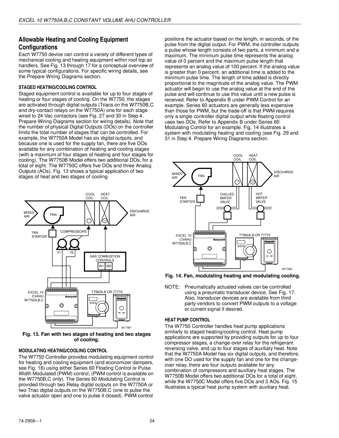 Honeywell W7750A Allowable Heating and Cooling Equipment Configurations, Staged HEATING/COOLING Control, Heat Pump Control 