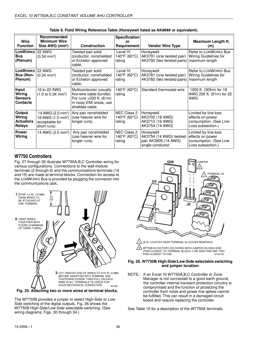 Honeywell W7750A specifications W7750 Controllers 