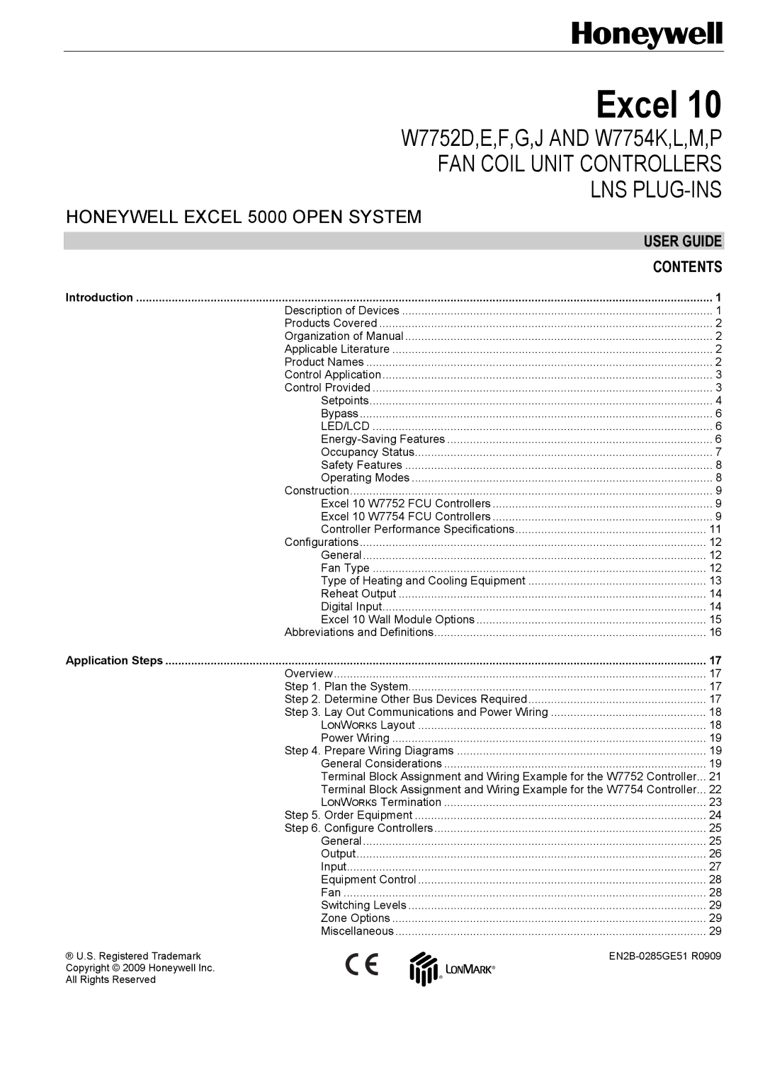 Honeywell W7752D specifications Excel 