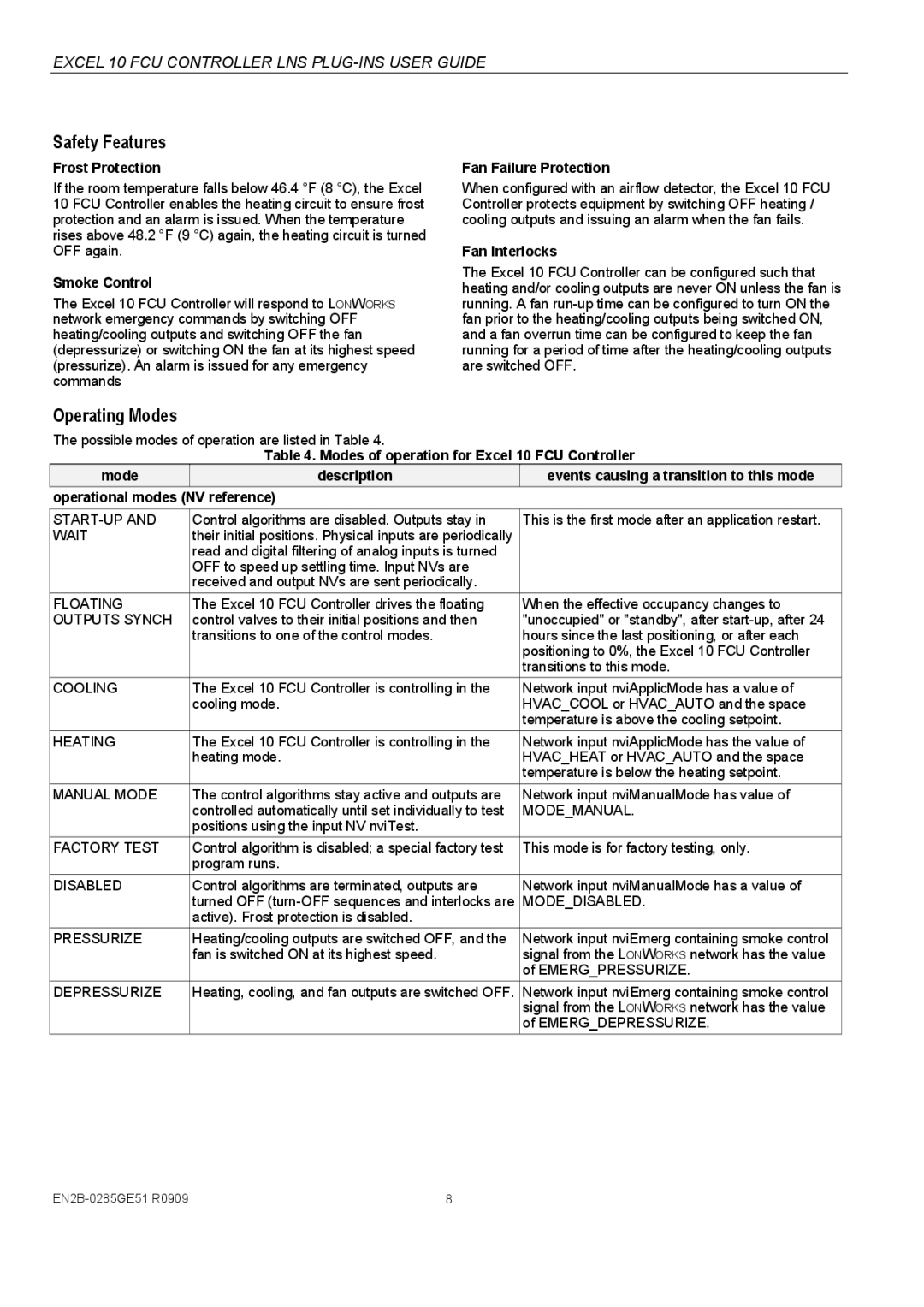 Honeywell W7752D specifications Safety Features, Operating Modes 