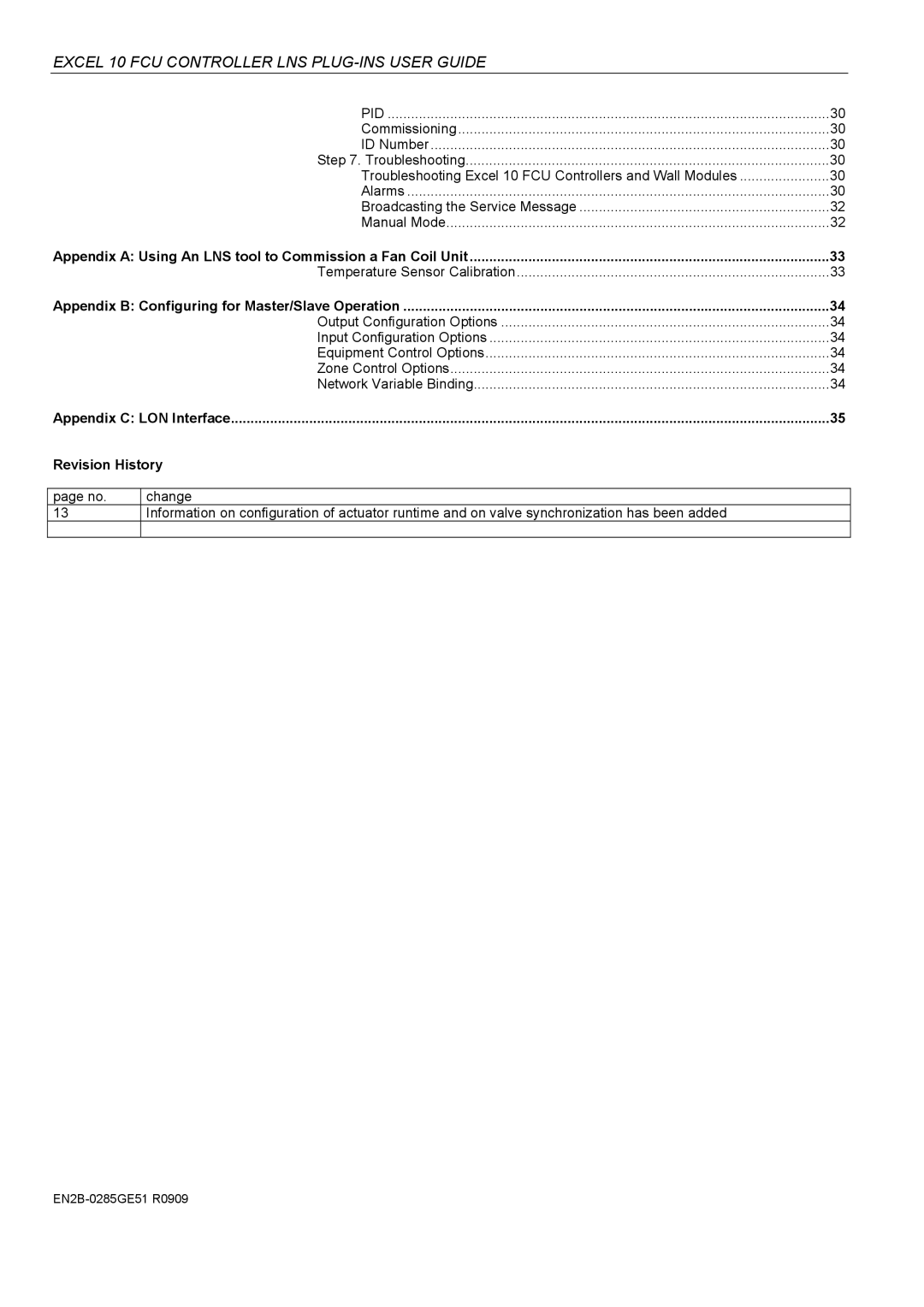 Honeywell W7752D Appendix a Using An LNS tool to Commission a Fan Coil Unit, Appendix C LON Interface Revision History 