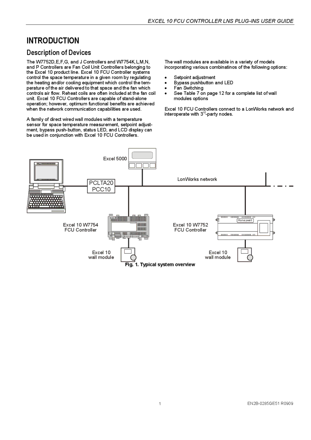 Honeywell W7752D specifications Description of Devices, Typical system overview 