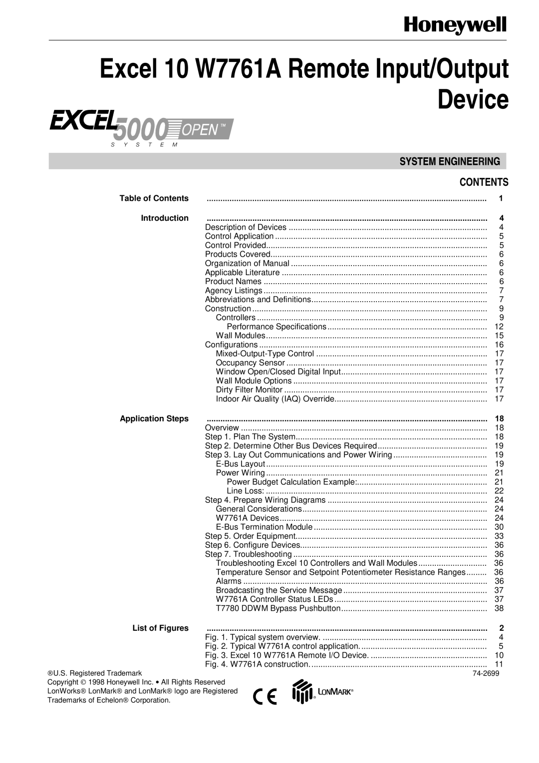 Honeywell specifications Excel 10 W7761A Remote Input/Output Device 