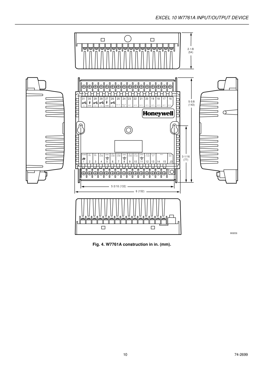 Honeywell specifications W7761A construction in in. mm 