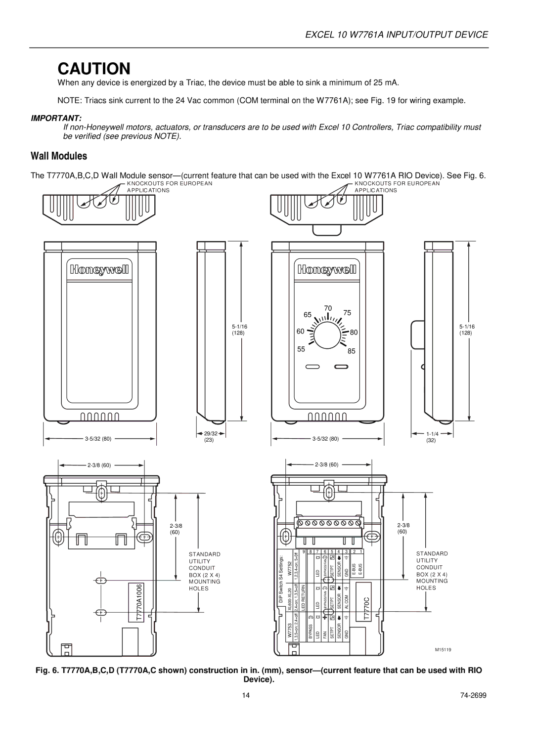 Honeywell W7761A specifications Wall Modules, 5585 