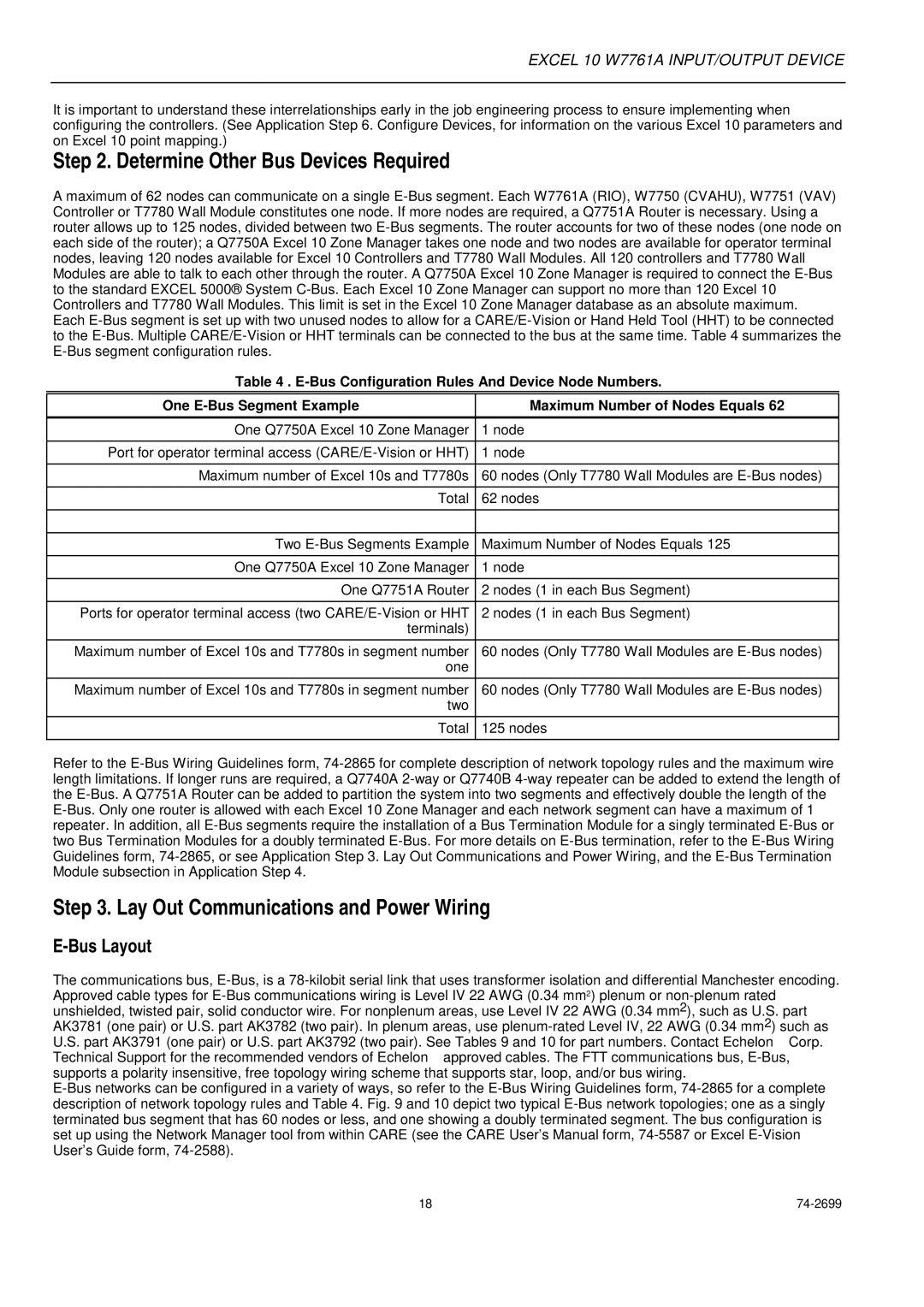 Honeywell W7761A specifications Determine Other Bus Devices Required, Lay Out Communications and Power Wiring, Bus Layout 