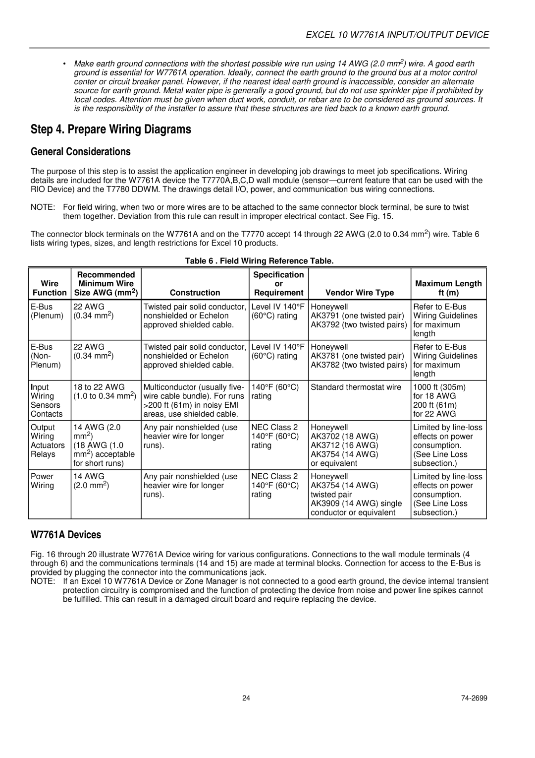 Honeywell specifications Prepare Wiring Diagrams, General Considerations, W7761A Devices 