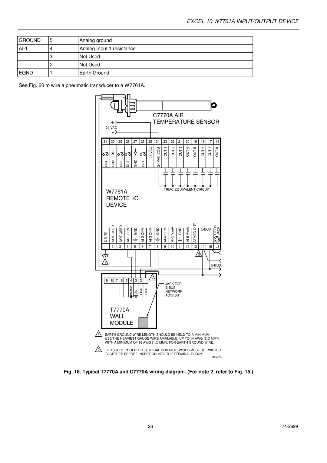 Honeywell W7761A specifications Temperature Sensor 