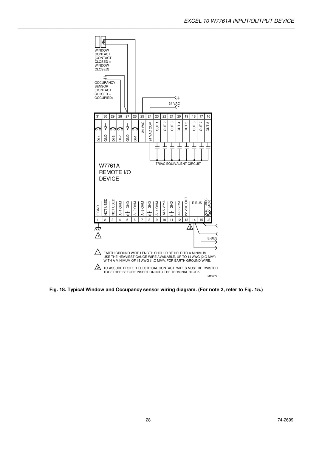 Honeywell W7761A specifications Window Contact Contact Closed = Occupancy Sensor Occupied 