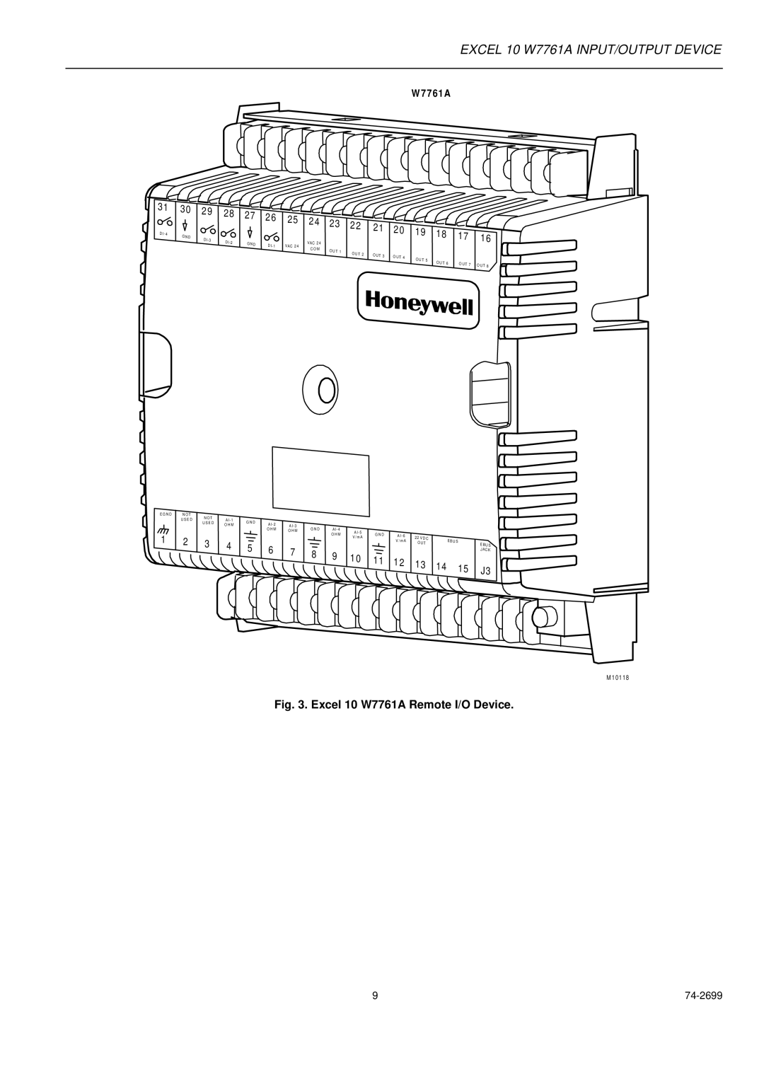 Honeywell specifications Excel 10 W7761A Remote I/O Device 